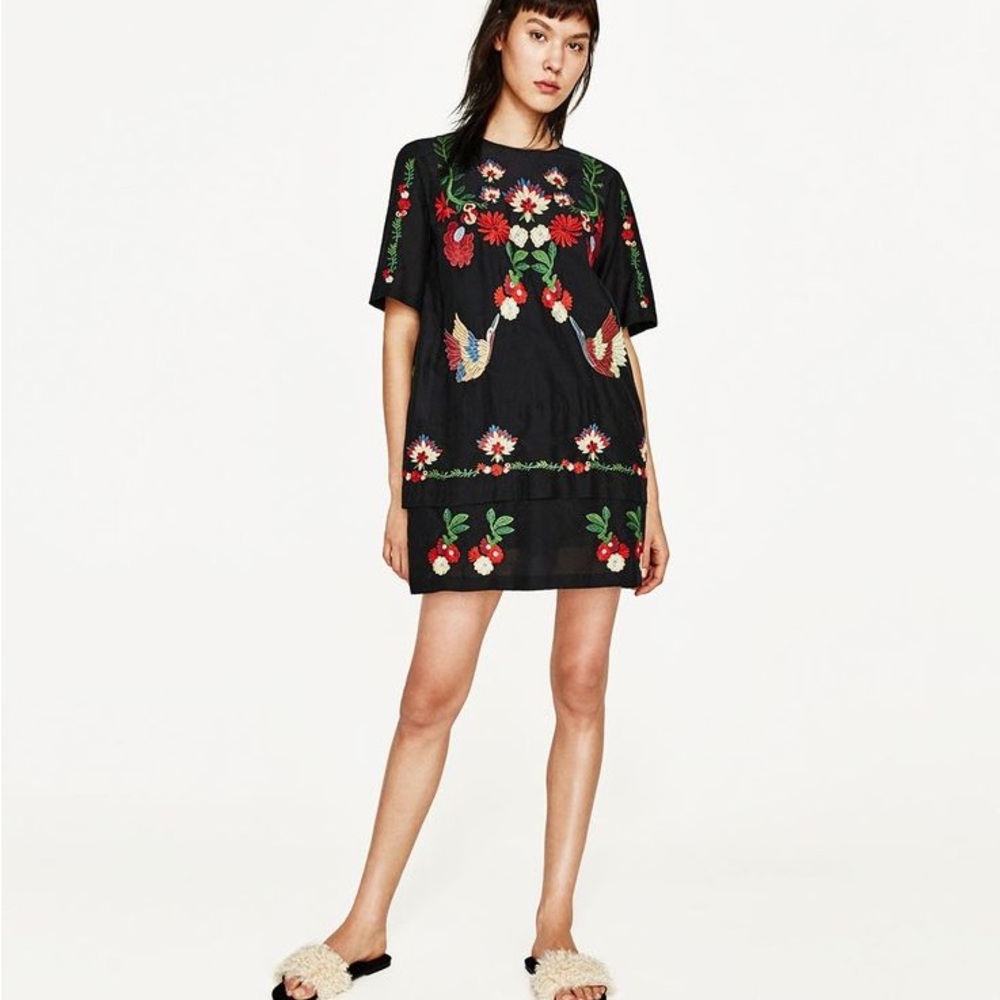 Zara Floral Embroidered Black Dress